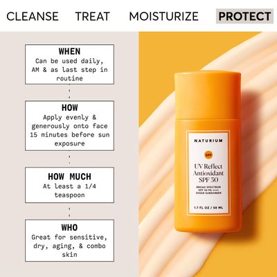 Naturium UV Reflect Antioxidant, Broad Spectrum SPF 50 PA Sheer Sunscreen, Lightweight Face Skin Protector with Soft Matte Finish, 1.7 oz
