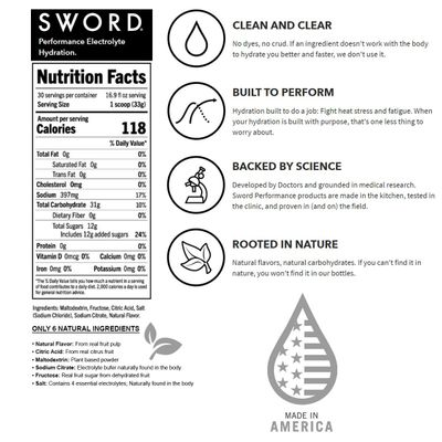 SWORD Performance Electrolyte Powder, Carbohydrate Energy and Endurance Formula, Carb Hydration Drink Mix, 30 Servings, Reduce Fatigue, Easy Digestion, Gluten-Free, Dissolves Easily, Berry