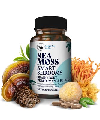 HAPPY FOX Irish Sea Moss Capsules Mushroom Complex - Organic Seamoss with Adaptogens for Brain Health, 1500mg, 90 Vegan Capsules, Organic Mushroom Supplement