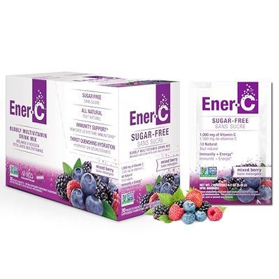 Ener-C Sugar Free Energy Mixed Berry Multivitamin Drink Mix Vitamin C 1000mg Electrolytes - Natural Immunity Support with Real Fruit Juice Powders Non-GMO Vegan Gluten Free - 30 Count