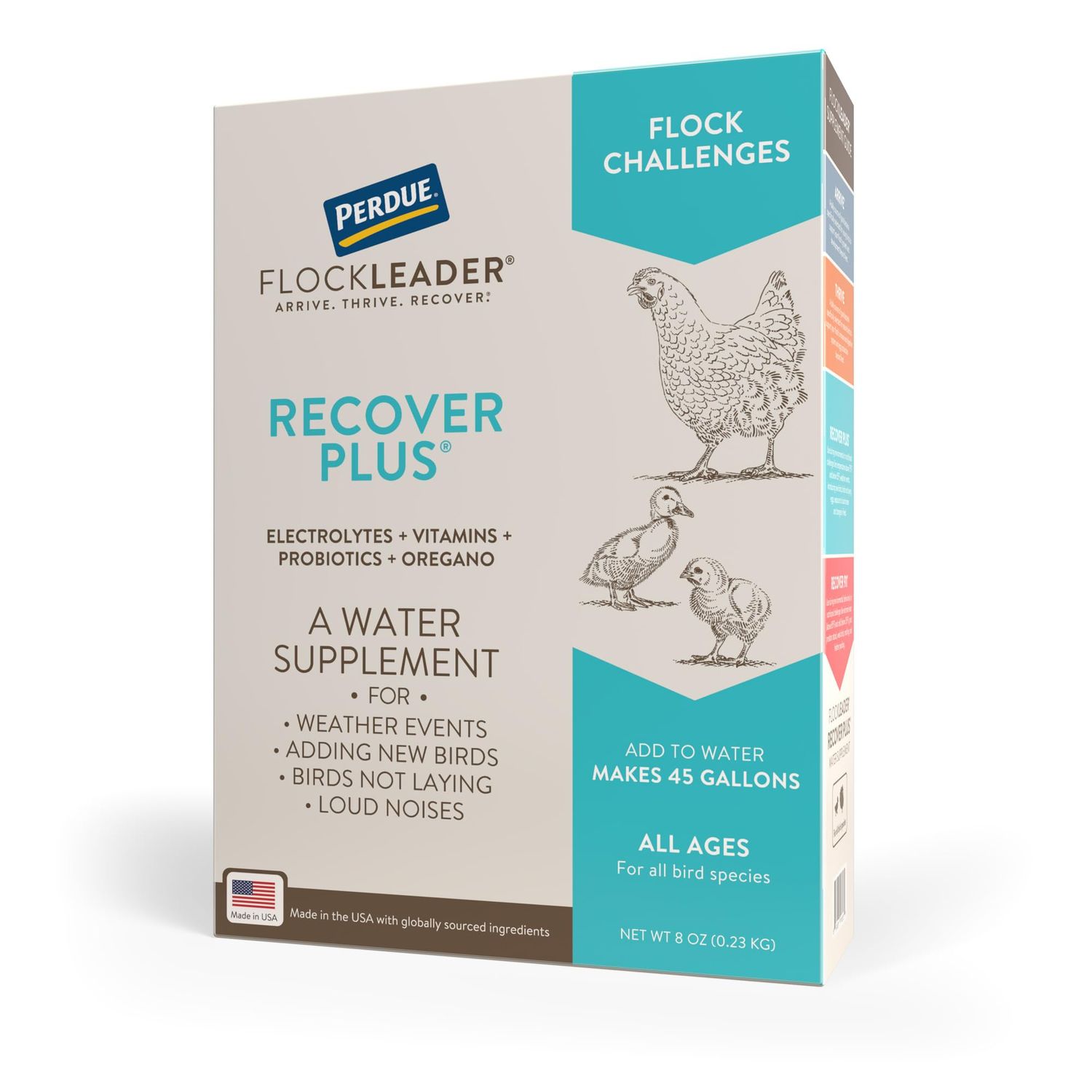 FlockLeader Recover Plus Moderate Stress Probiotic Water Supplement for Chickens with Electrolytes Oregano, 8 oz