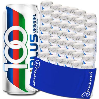 (42 Cans) 100 PLUS Isotonic Sports Drinks Hydration Maksuri Gym Towel Set 11fl oz