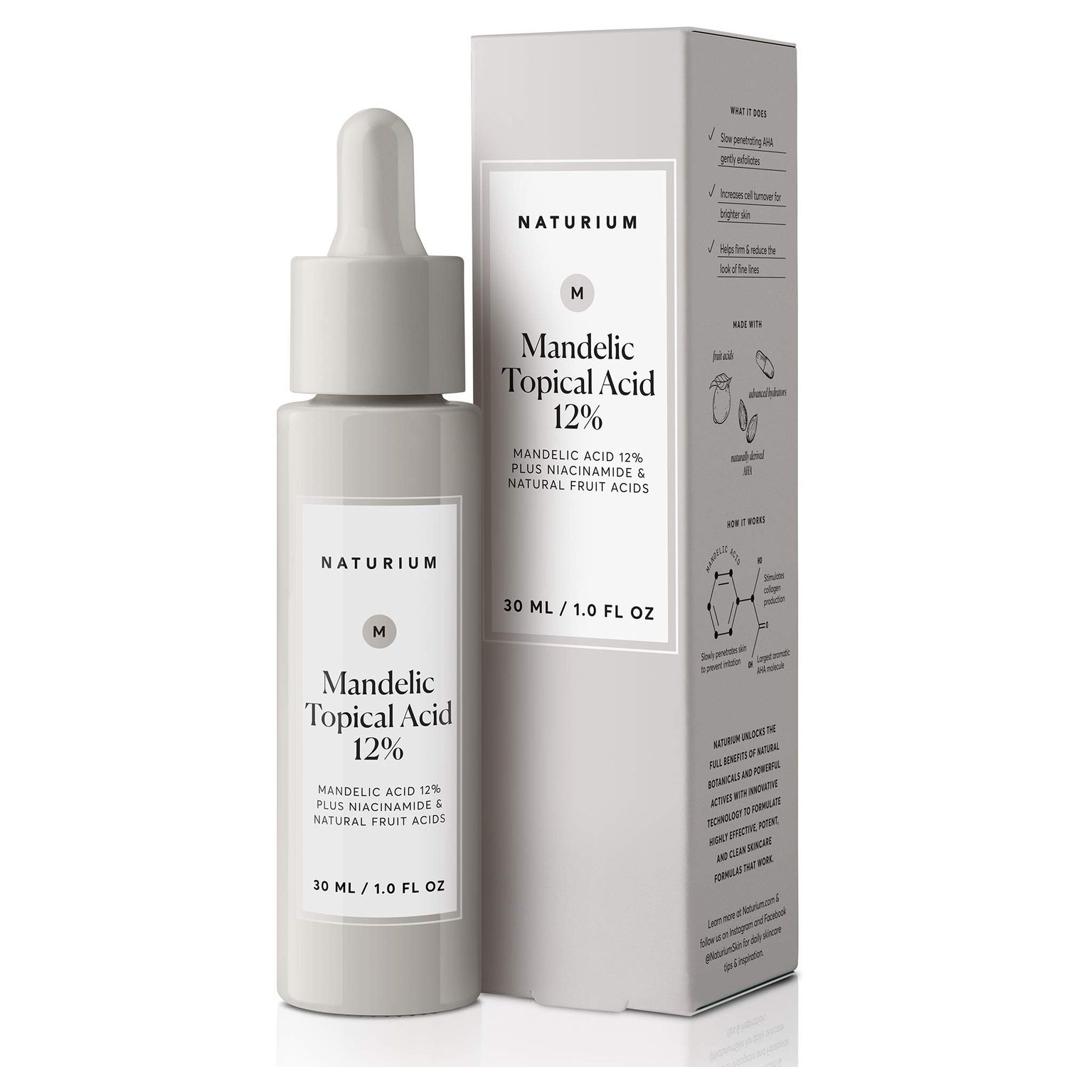 Naturium Mandelic Topical Acid 12, Plus Niacinamide Natural Fruit Acids, Anti-Aging Skin Care, 1 oz