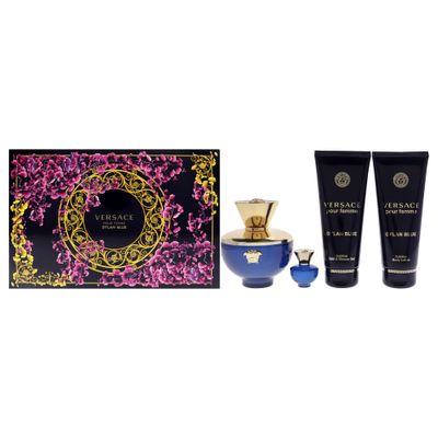 Versace Dylan Blue 3.4oz EDP Spray, 3.4oz Body Lotion, 3.4oz Bath and Shower Gel, 0.16oz EDP Spray Women 4 Pc Gift Set