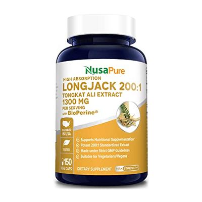 NusaPure Longjack Tongkat Ali 260,000mg 150 Veggie Caps (Non-GMO, Gluten Free) Bioperine