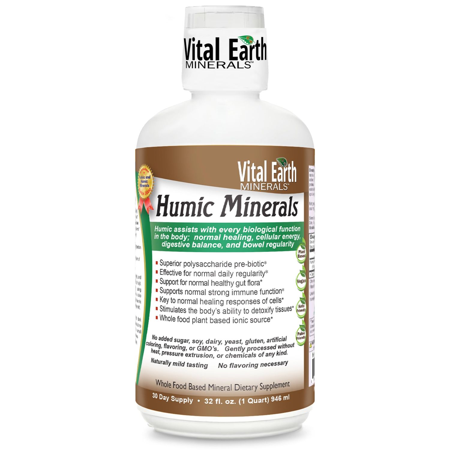 Vital Earth Minerals Humic Minerals - Fulvic Acid Supplement with 70 Trace Minerals, Electrolytes for Recovery Balance, 32 Oz 1 Oz Cup