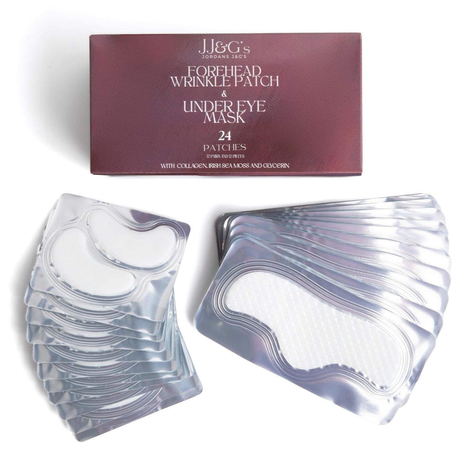 JJG&#39;s Forehead Under Eye Anti Wrinkle Patches Bundle Collagen Irish Sea Moss Vitamin C Overnight Smoothing Treatment for Wrinkles Fine Lines 36 Patches