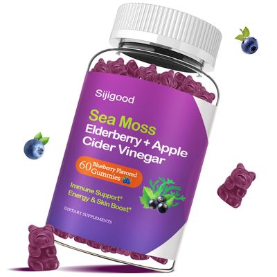 Sijigood Irish Sea Moss Gummies with Elderberry, Bladderwrack, Burdock, Chlorophyll - Digestion, Skin, Hair and Enhance Immunity - Adults Kids Women Men, 60 Blueberry Flavored Gummies
