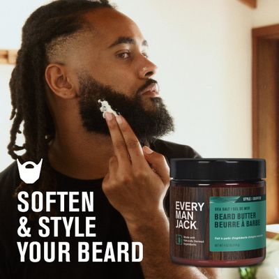 Every Man Jack Beard Butter- Subtle Sea Salt Fragrance - Hydrates and Styles Dry, Unruly Beards While Relieving Itch - Naturally Derived with Shea Butter and Coconut Oil - 4-ounce (2 Pack)