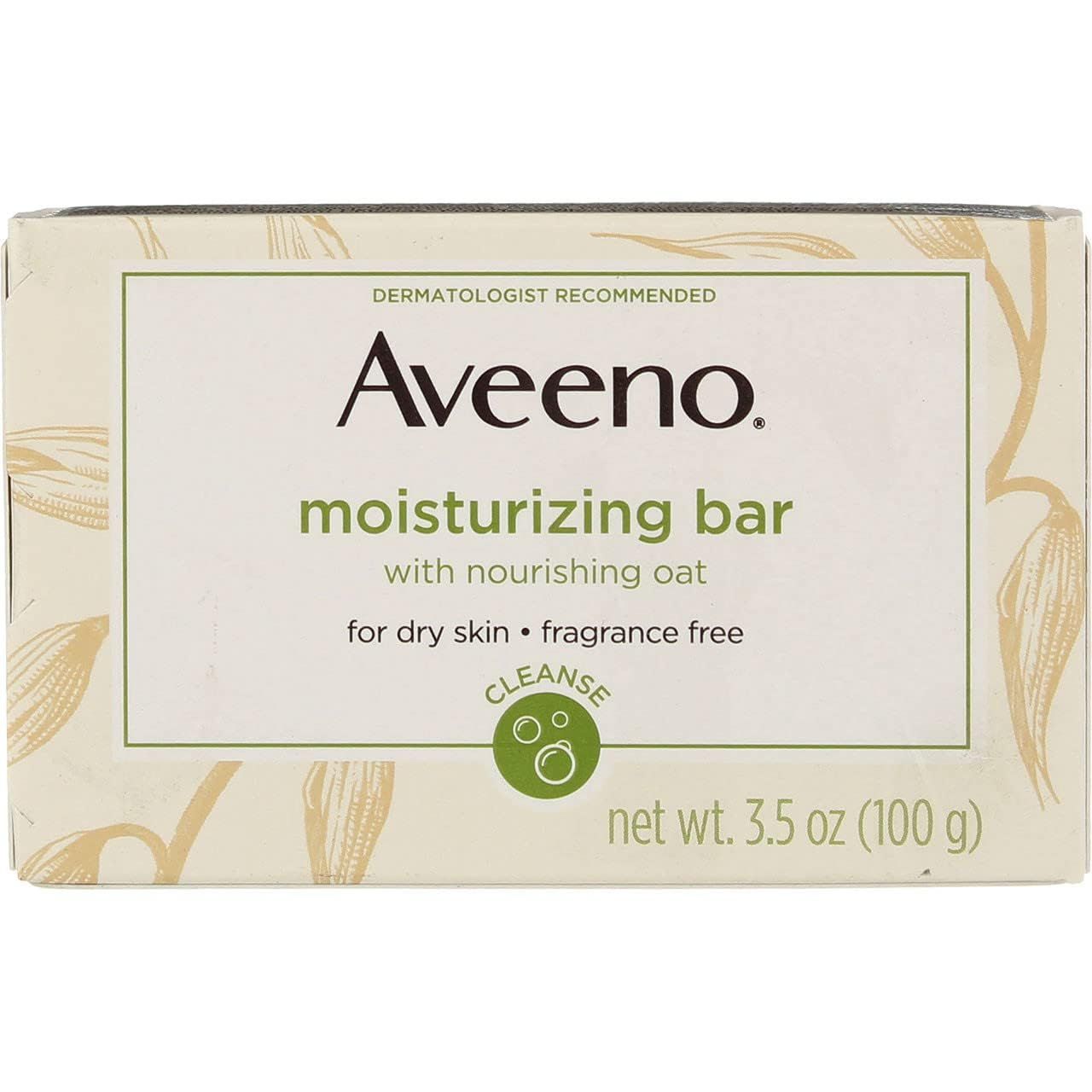 Aveeno Gentle Moisturizing Bar Facial Cleanser with Nourishing Oat for Dry Skin, Fragrance-free, Dye-Free, Soap-Free, 3.5 oz (Pack of 6)