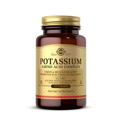 Solgar Potassium Amino Acid Complex, 100 Tablets - Nerve Muscle Health - Promotes Electrolyte Balance - Non-GMO, Vegan, Gluten Free, Dairy Free, Kosher - 100 Servings