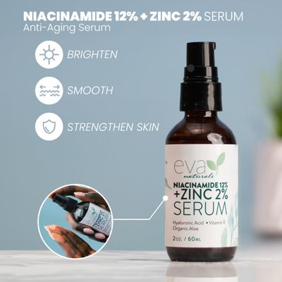 Niacinamide Serum for Face - 12 Niacinamide 2 Zinc Serum with Hyaluronic Acid - Pore Minimizer, Improve Dark Spots, Redness Relief (2 oz)