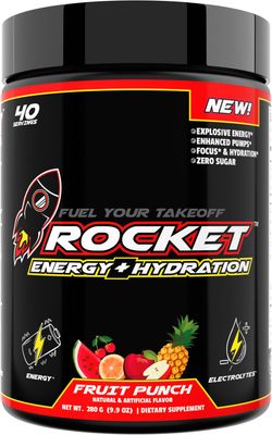 Jet Social Rocket Pre Workout - Massive Pumps - Rocket Focus - Energy - Endurance - 5g of Citrulline Malate - Betaine Anhydrous - Electrolyte Blend - 40 Scoops Fruit Punch 0 Sugar 0 Calories
