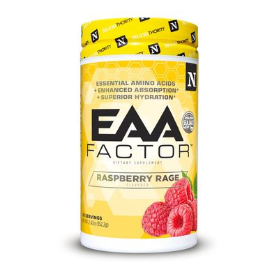 Nutrithority EAA Factor, BCAA Essential Amino Acids Powder, Raspberry Rage 30 Servings - Sugar Caffeine Free Intra Post Workout Drink with Electrolytes - Improve Muscle Recovery Hydration