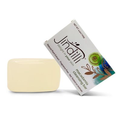 Jindilli Macadamia Oil Body Cleansing Bar-Natural Extracts,Fragrance Free,Non Greasy,Cold-Pressed Refined Filtered,Cruelty-Free, Skin and Hair,Sensitive Skin,Eczema,Rosacea,Psoriasi- 4.4 oz