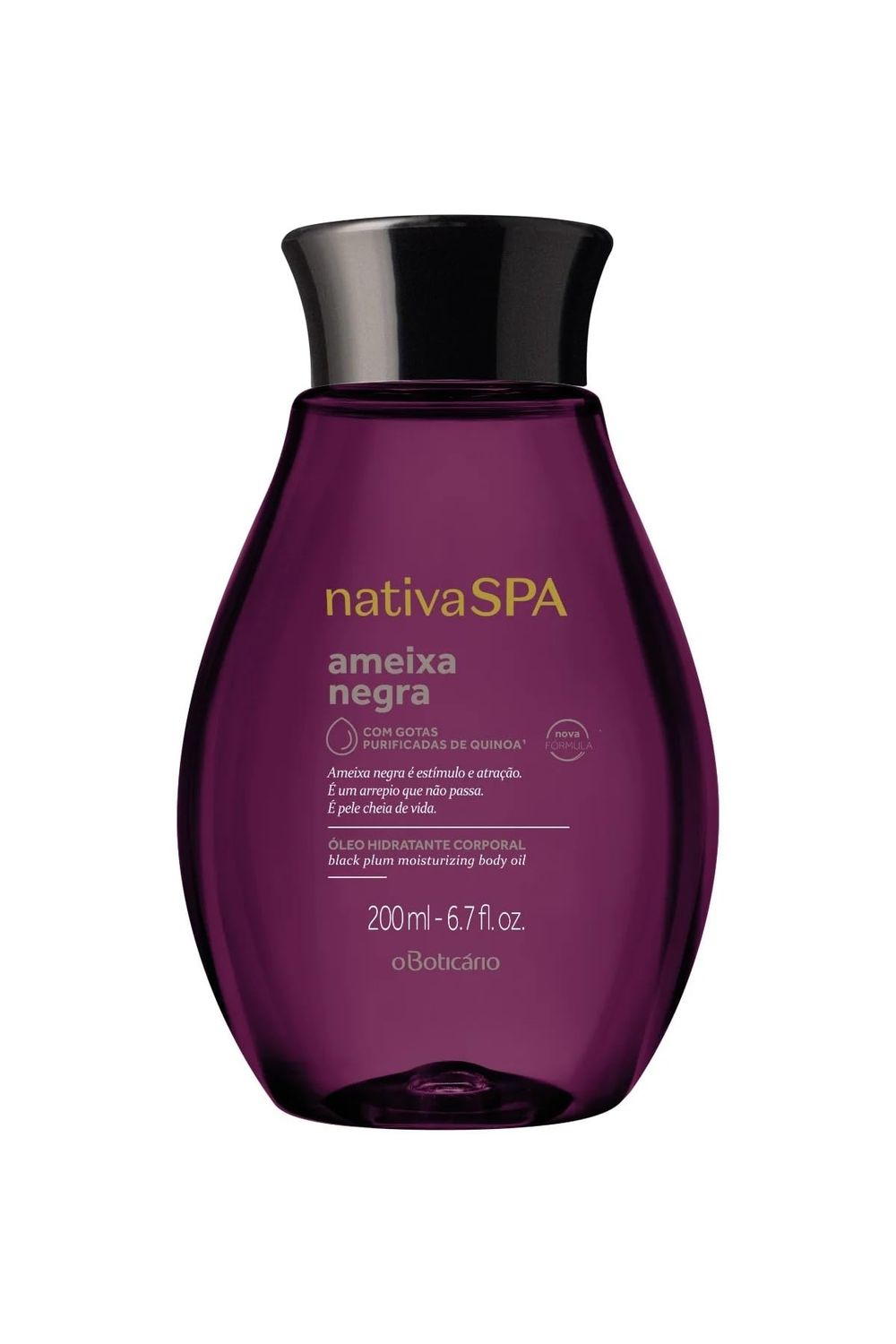 Nativa SPA by O Boticrio, Black Plum Body Oil, Scented Moisturizer, Enriched with Purified Quinoa Drops to Boost Hydration, 6.8 Ounce