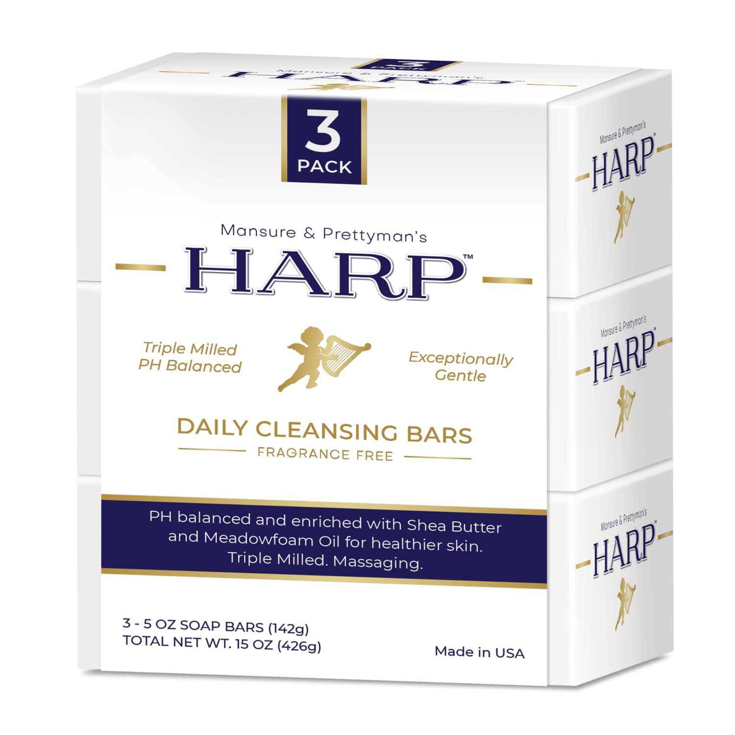 HARP Sensitive Skin Sightly Acidic Body Wash Bar pH Balanced Extra Sensitive skin Moisturizing Shea Butter Non-Comedogenic Soap-Free, Lye-Free. FRAGRANCE FREE (No Masking agents added)