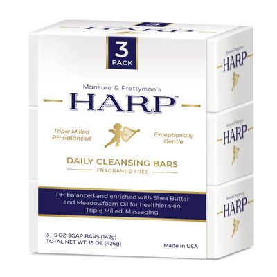 HARP Sensitive Skin Sightly Acidic Body Wash Bar pH Balanced Extra Sensitive skin Moisturizing Shea Butter Non-Comedogenic Soap-Free, Lye-Free. FRAGRANCE FREE (No Masking agents added)