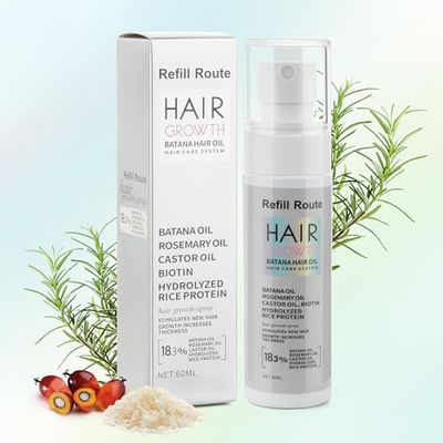 Batana Oil for Hair Growth Spray - Natural Raw Batana Oil Hair Regrowth Treatment for WomenMen with Rice Water, Biotin, Castor, Rosemary for Thicker, Stronger Hair - Vegan Hair Growth Spray