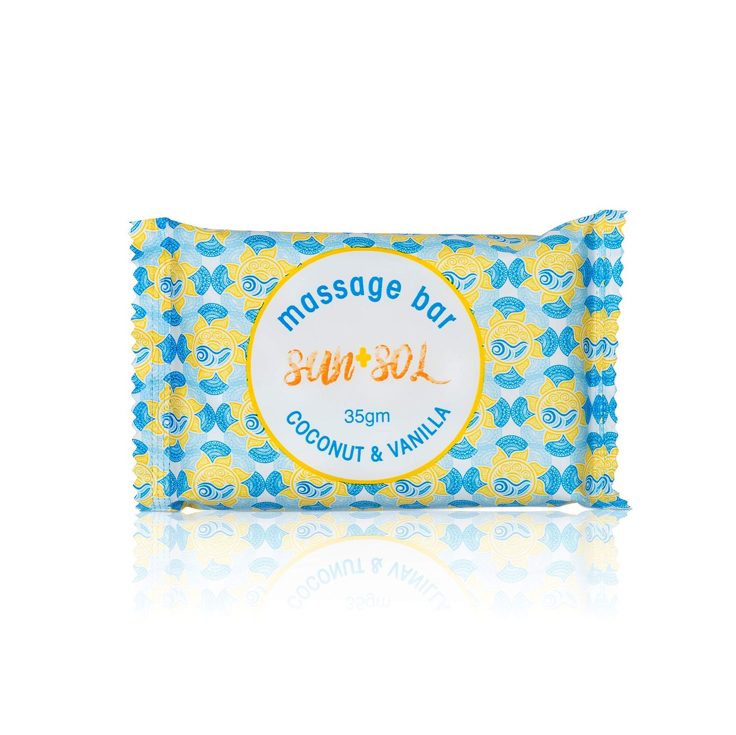 World Amenities Sun Sol Bulk Moisturizing Massage Bar with Warm Coconut Vanilla Fragrances, Sachet Wrapped Travel Size Toiletries, Mini Hotel Amenities, 1.23 oz (300 Pack)