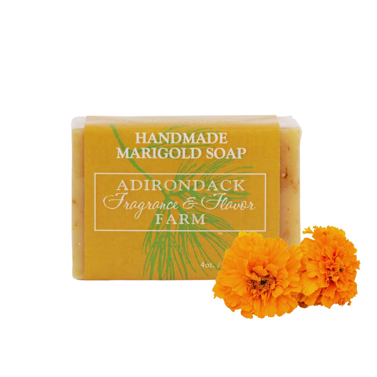 Adirondack Fragrance Flavor Farm ADK Natural Marigold Soap Bar 4 oz., Handmade Vegan Olive Oil Body Soap for Dry and Sensitive Skin, Moisturising for Men, Women Babies