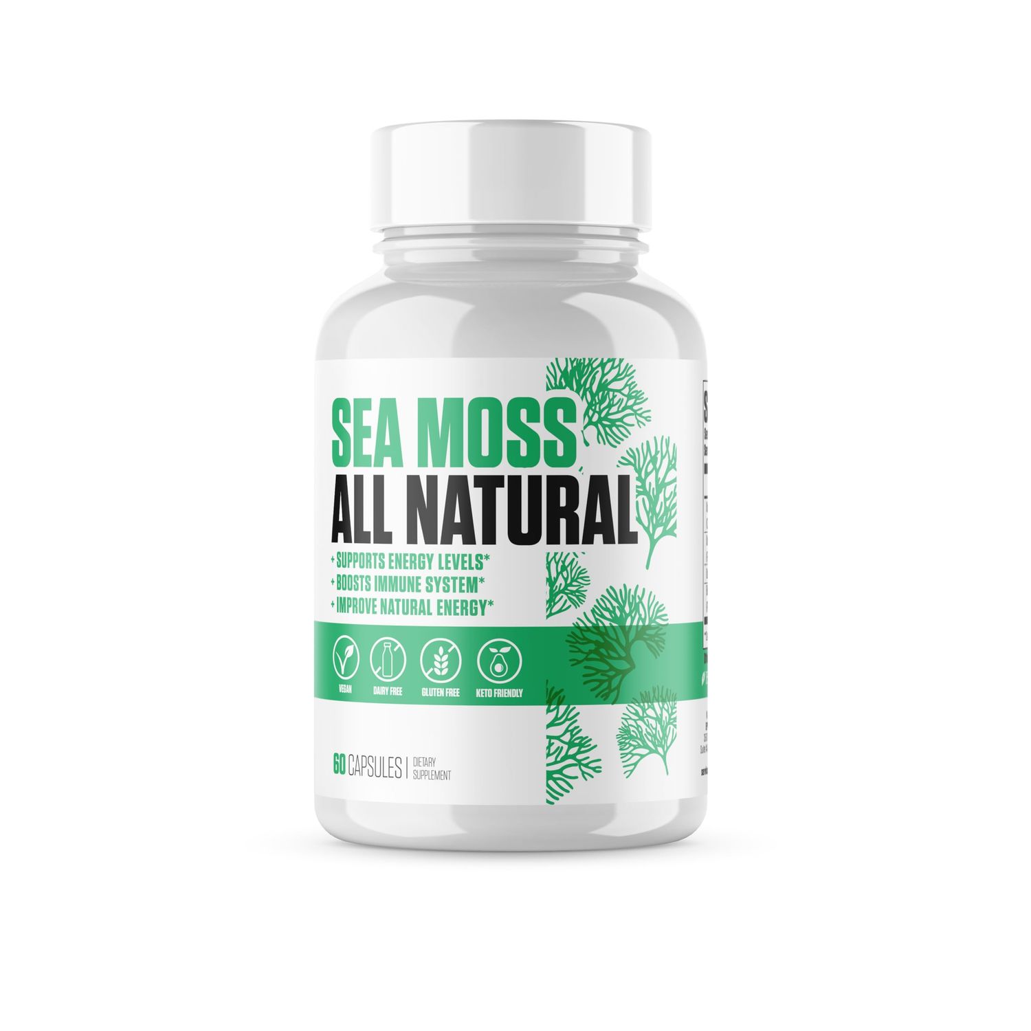 Sea Moss All Natural 1 New Irish Sea Moss Supplement Plus Bladderwrack, Burdock BioPerine to Improve Energy Levels, Boost Immune Health and Well Being 100 Organic Vegan - 60 Capsules