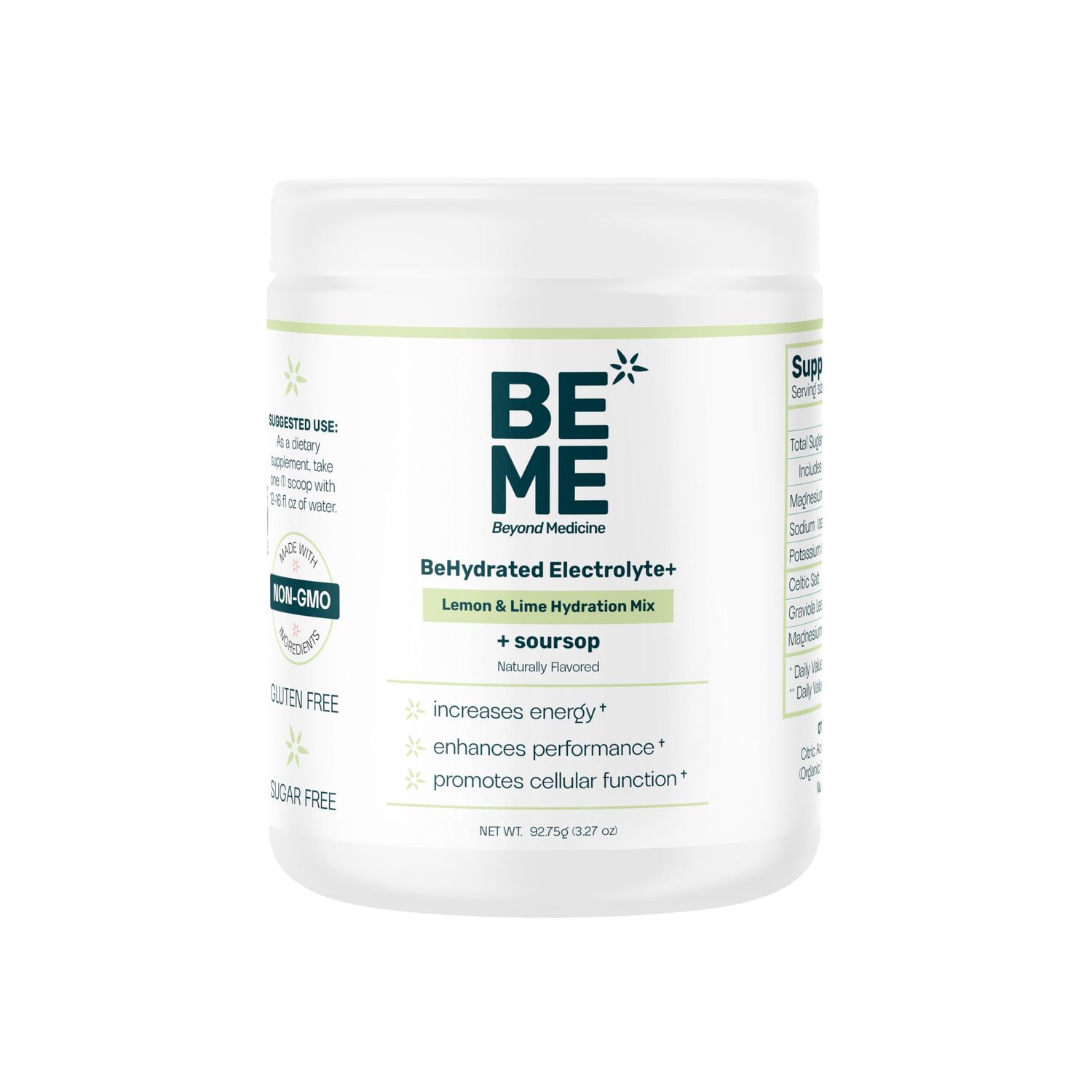BeHydrated Soursop Electrolyte Mix Hydration Recovery Support with Magnesium, Potassium Celtic Salt Sugar Free with Soursop Leaf Powder Lemon Lime Flavor