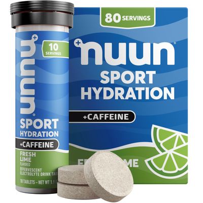 Nuun Sport Electrolyte Tablets with Caffeine from Green Tea Extract, Magnesium, Calcium, Potassium, Chloride Sodium, Gluten Free Vegan, Fresh Lime, 8 Pack (80 Servings Total)