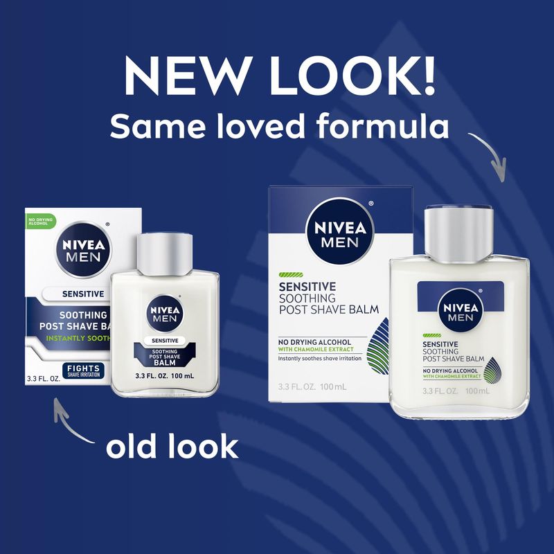 NIVEA MEN Sensitive Soothing Post Shave Balm with Vitamin E, Pro-Vitamin B5 and Chamomile Extract, Alcohol Free After Shave Balm for Men, 3 Pack of 3.3 Fl Oz Bottles