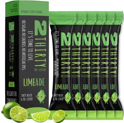 2THIRTY Hydration Precovery Mixer No Sugar, Zero Calories Electrolyte Powder Packets Vitamin B12, Aminos Natural Herbs (6 Pack, Limeade)