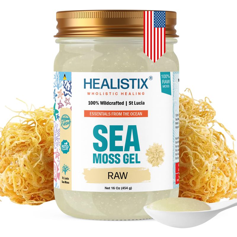 Healistix Raw Sea Moss Gel 16 Oz - Exquisitely Crafted from Irish Seamoss Wildcrafted in The Pristine Waters of St Lucia, A Natural Delight