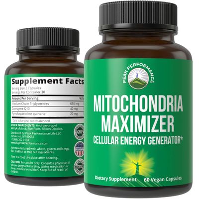 Mitochondria Maximizer with CoQ10 and Active PQQ. Best Mitochondrial Support Supplement with MCT Oil. Natural Cellular Generator for Clean, Focused Energy 60 Vegetarian Capsules