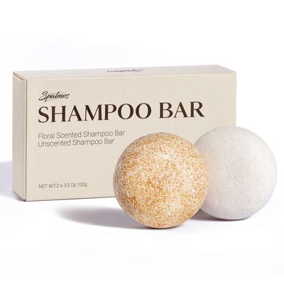 SPATMOS Shampoo Bar Deep-Cleaning All Natural Helps All Hair Fragrance Free Equipped Soap Bag Zero Waste, Floral Shampoo bar,Unscented Travel essentials(2 PACK)