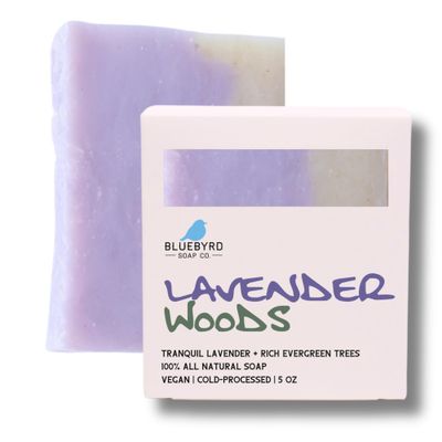 Bluebyrd Soap Co. Lavender Woods Bar Soap 100 Essential Oil Fragranced Bar -Natural Cleansing Body Wash Bars Handmade Organic Lavender Soap Bar With Best Skin Ingredients (Evergreen)