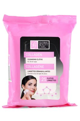 Global Beauty Care Collagen Cleansing Facial Towelettes, Makeup Remover, Nourishing Face Eye, Hypoallergenic, Paraben-Free, Non-Comedogenic, Hydrates Smooths Skin, 25 Wipes, 100 Count 4 Pack