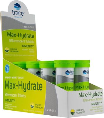 Trace Minerals Max-Hydrate Immunity - Electrolyte Drink Supplement for Immune Health Hydration Support - Vitality Supplement to Aid Muscle Cramp Relief - Lemon Lime, 8 Containers (80 Servings)