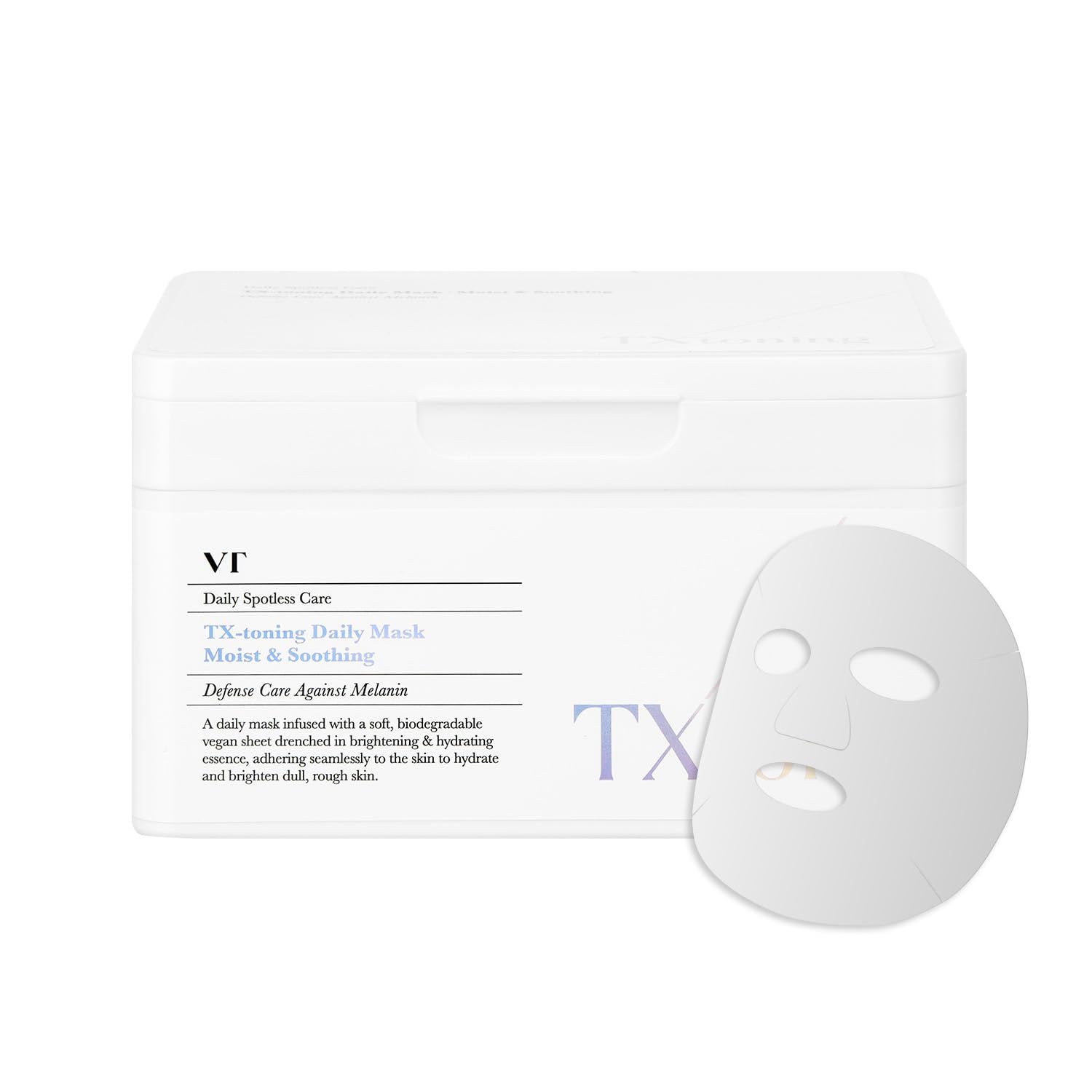 VT COSMETICS TX Toning Daily Mask 30 Sheets, Tranexamic Acid, Niacinamide, Glutathione for Acne Scars, Dark Spots, Hydrating Glowing Facial Mask, Fragrance-Free, Korean Face Mask