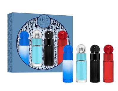 Perry Ellis Men&#39;s 4-Piece Mini Gift Set - 360 Men, 360 Red, 360 Very Blue, 360 Black (4-pack of .25 fl oz EDT mini travel sprays)