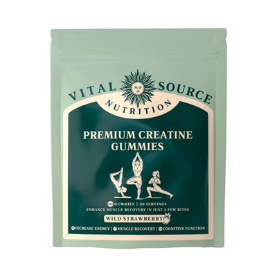 Vital Source Nutrition - Premium Creatine Gummies - Muscle Growth, Recovery Energy Support - 5g Creatine Monohydrate - Vegan, Gluten-Free Halal - Wild Strawberry - 120 Gummies - 30 Servings