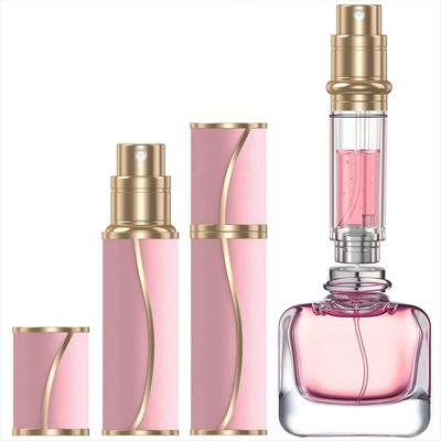 YIERSO 10ml Perfume Travel Atomizer,Genuine Leather Bottom Filling Refillable Perfumes Bottle,Mini Cologne Fragrances Dispenser,Portable Sprayer Pocket Size for Plane Trip Gift 0.34oz (Pink)
