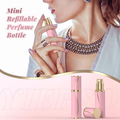 YIERSO 10ml Perfume Travel Atomizer,Genuine Leather Bottom Filling Refillable Perfumes Bottle,Mini Cologne Fragrances Dispenser,Portable Sprayer Pocket Size for Plane Trip Gift 0.34oz (Pink)