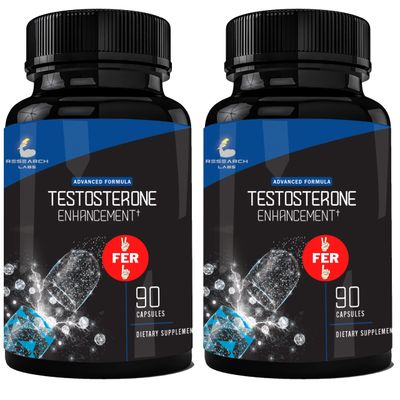 Pharmacist Recommended 2 fer 1 Offer 180ct Testosterone Booster Enhancement by Research Labs. Increase Lean Muscle Energy Strength. Saw Palmetto, Tribulus, Tongkat Ali, Horny Goat Weed, Zinc