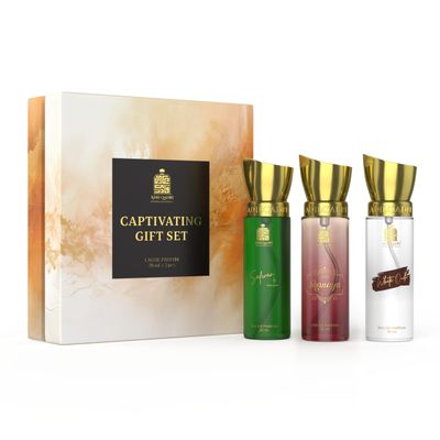 Adilqadri Captivating Trio Luxury Perfume Gift Set (3 x 20ml) With Shanaya, White Oud, Safwan Perfume, Unisex Strong Woody, Fruity, Amber Long Lasting EDP Fragrance Set