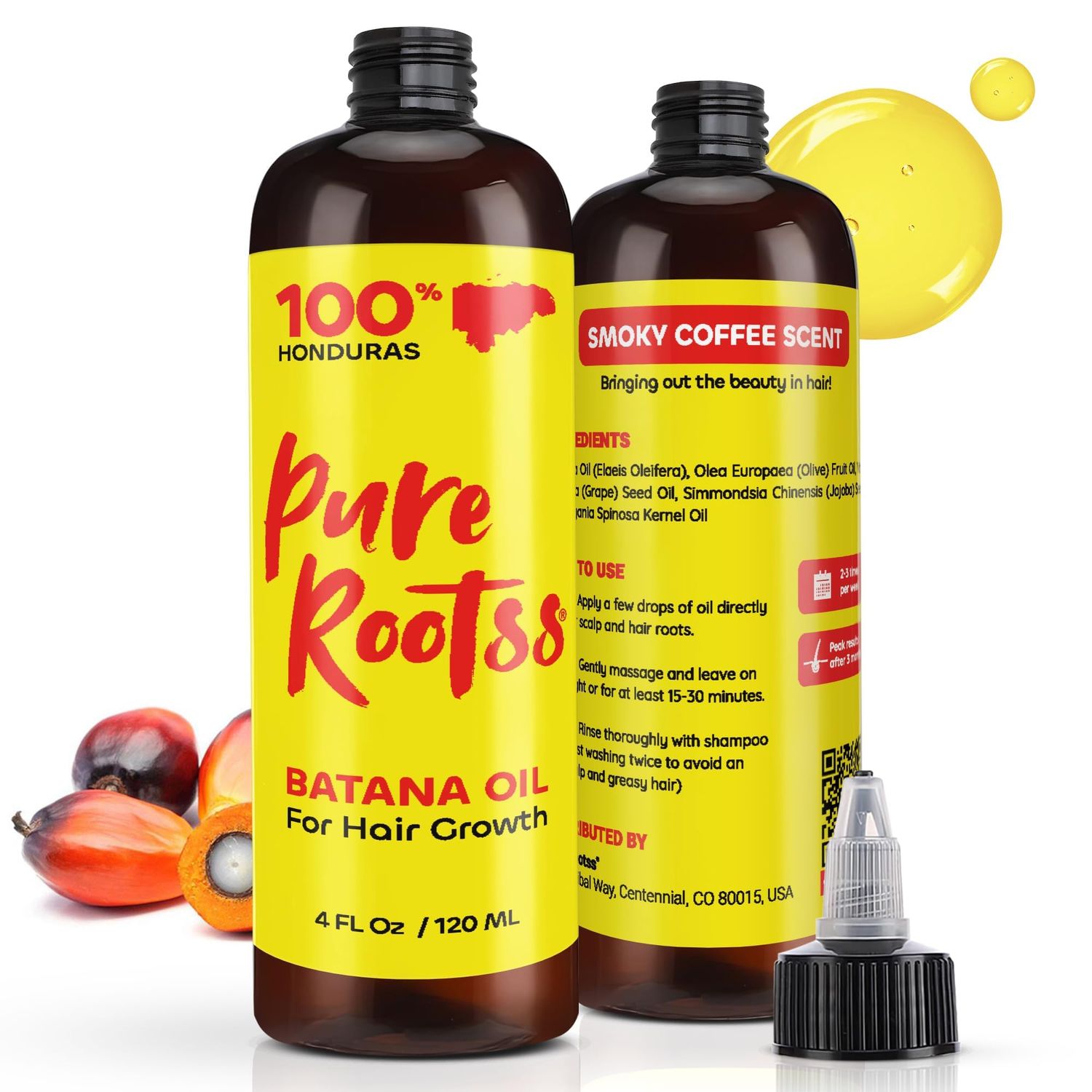 Batana Oil for Hair Growth 4Oz, 100 Honduras Central America, Moisturizer Dry Scalp, Prevent Hair Loss, Natural Thickness, Instantly Smooth, Soft Shine, Silicone Free Sulfate Free