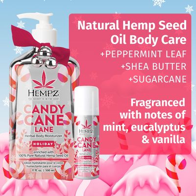 Hempz Holiday Gift Set, Candy Cane Lane Moisturizer (17 Oz) Lip Balm (.44 Oz) - Holiday Moisturizing Lip Balm Hydrating Lotion Skin Care Gift Set for Women Men for Combatting Dry Lips Skin