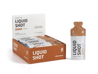 FIRST ENDURANCE Liquid Shot - Running, Cycling, Triathlon Fuel for Instant Energy and Cramp Relief Electrolytes, High Carb Liquid Energy for Endurance Sports Kona-Mocha w25mg of Caffeine
