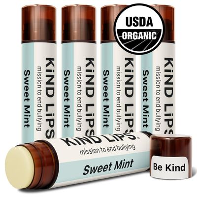 Kind Lips USDA Organic Mint Lip Balm 5 Pack - Sweet Mint Flavor, Moisturizing, Natural Lip Care with Beeswax, Balm for Dry Lips