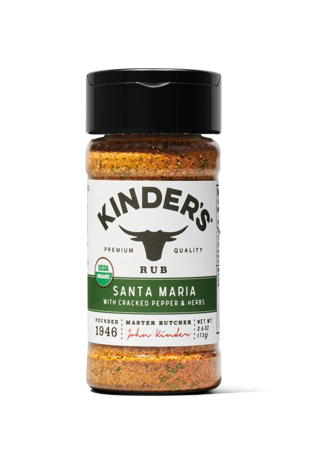 Kinder&#39;s Organic Santa Maria Rub (Cracked Pepper and Herbs), Premium Quality Seasoning, MSG Free and USDA Certified Organic, 2.6oz