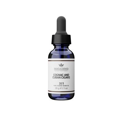 HENRI ET VICTORIA Beard Oil Cognac and Cuban Cigars Fragrance Canadian Made by Skilled Artisan Moisturizing, Non-Greasy, Natural Ingredients 28g (1oz)