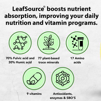 LEAFSOURCE Humic Fulvic Acid Liquid 2oz Trace Minerals with Electrolytes Collagen Vitamins Superior Humic to Fulvic Ratio More Energy Gut Health Joint Health Immune Support Hydration 180 serv